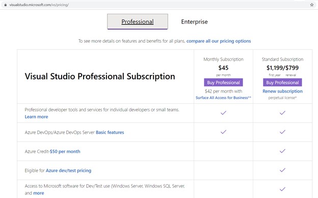 Visual Studio Professional Subscription